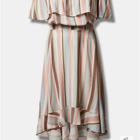 Torrid Stripe Challis Two (2) Piece Off Shoulder Top Hi-Lo Skirt Set Feminine - Picture 6 of 15